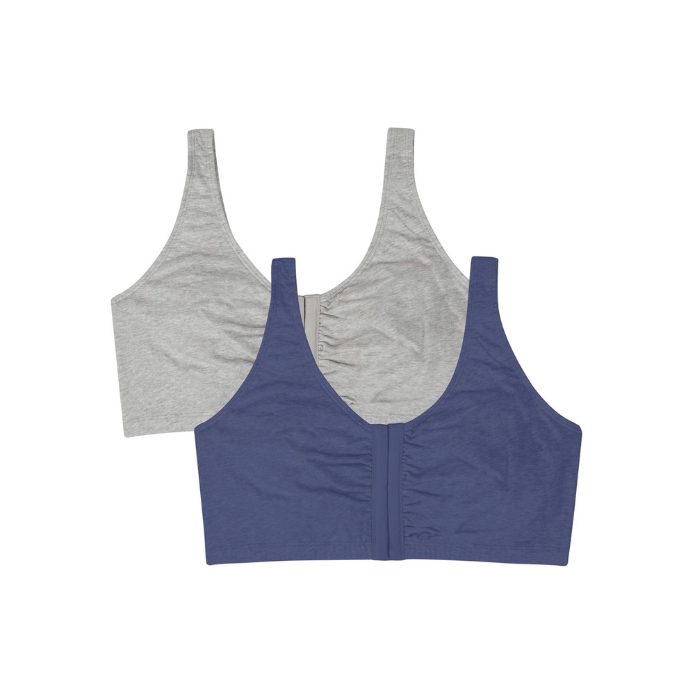 Fruit of the Loom Front-Close Bra Women 48 Blue/Gray New 2-Pack Wireless Stretch